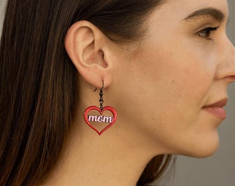 Mom Heart Earrings | Mother's Day Gift | Custom Hand Painted Earrings | Grandma Gift | Gift for Mom | Gifts for Her
