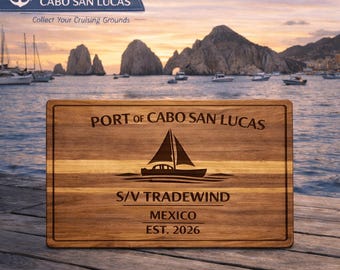Personalized Sailboat Cutting Board Custom Engraved Nautical Gift with Boat Name, Home Port, Wedding Anniversary Retirement Gift for Sailors