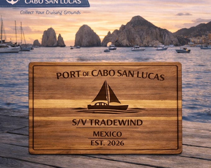 Personalized Sailboat Cutting Board Custom Engraved Nautical Gift with Boat Name, Home Port, Wedding Anniversary Retirement Gift for Sailors