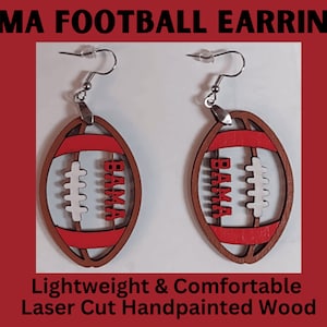 Bama Wood Earrings, Alabama Football Earrings, Handmade Earrings, Crimson Tide Earrings