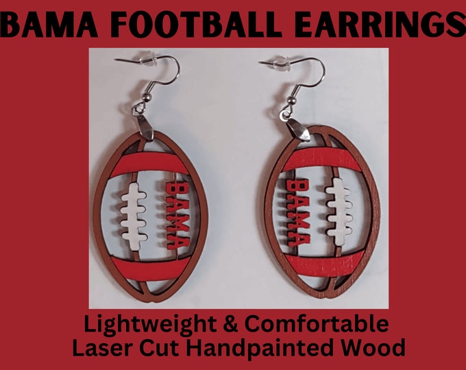 Bama Wood Earrings, Alabama Football Earrings, Handmade Earrings, Crimson Tide Earrings