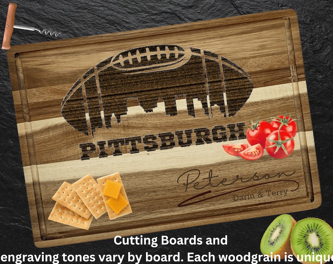 Pittsburgh Cutting Board | Personalized Cutting Board | Football Fan Gift | Tailgating Wood Charcuterie Board | Custom Cheese Chopping Board