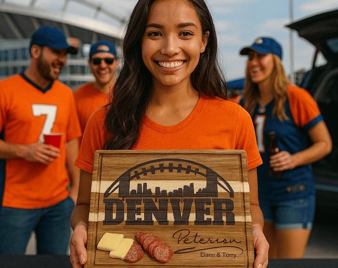 Customized Denver Cutting Board - Perfect Gift for the Football Enthusiast - Personalized Sports Fan Cheese Chopping Board Gift