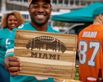 Customized Miami Cutting Board - Perfect Gift for the Football Enthusiast - Personalized Sports Fan Cheese Chopping Board Gift