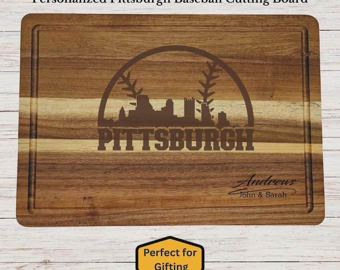 Personalized Pittsburgh Baseball Cutting Board, Pittsburgh Fan Gift, Custom Engraved Wood Board, Wedding Gift, Housewarming Gift