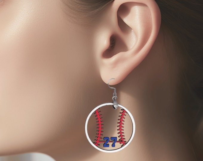 Baseball Personalized Earrings, Custom Softball Earrings, Team Earrings, Team Color and Number, Baseball Girlfriend, Sports Mom Gift