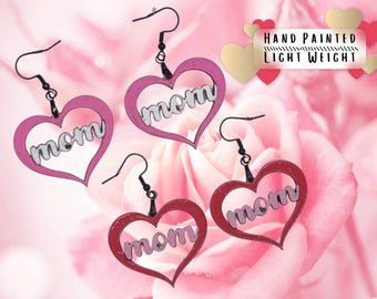 Mom Heart Earrings | Mother's Day Gift | Custom Hand Painted Earrings | Grandma Gift | Gift for Mom | Gifts for Her