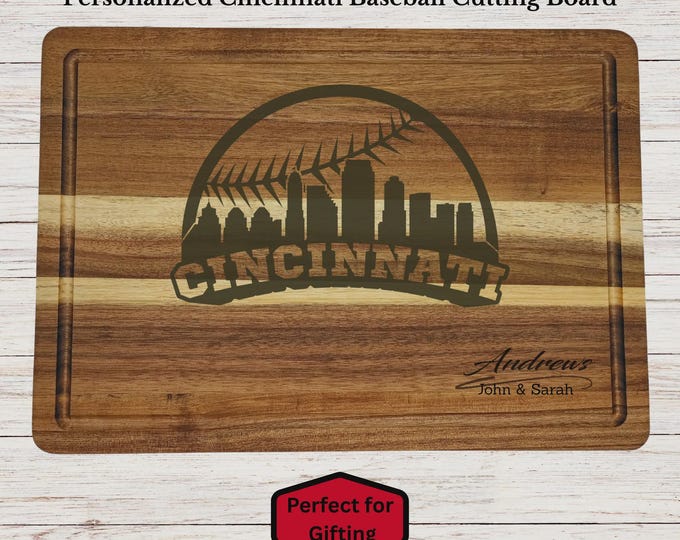 Personalized Cincinnati Baseball Cutting Board, Cincinnati Fan Gift, Custom Engraved Wood Board, Wedding Gift, Housewarming Gift
