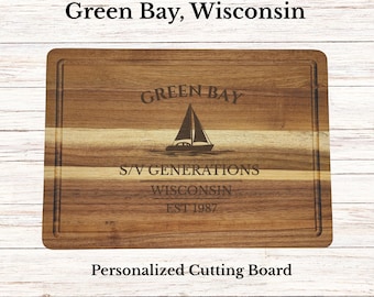 Green Bay Sailboat Cutting Board Personalized Gift Wisconsin Cutting Board Gift Custom Engraved Boat Name