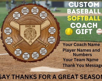 Baseball Softball Coach Gift | End of Season Banquet | Personalized Team Gift | Coach Appreciation Award | Custom Player Thank You