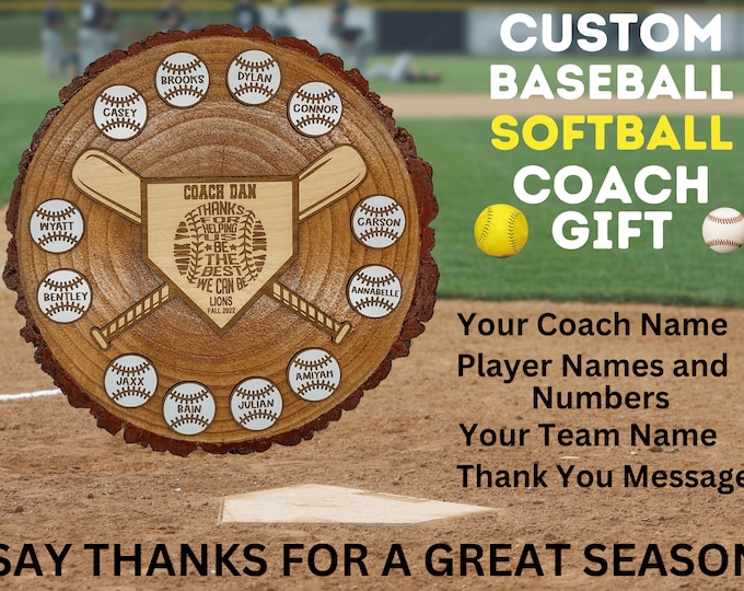 Baseball Softball Coach Gift | End of Season Banquet | Personalized Team Gift | Coach Appreciation Award | Custom Player Thank You