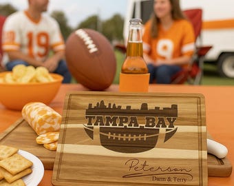 Tampa Bay Football Cutting Board | Personalized Acacia Wood Board | Custom Tailgating Gift | Engraved Charcuterie Cheese Board