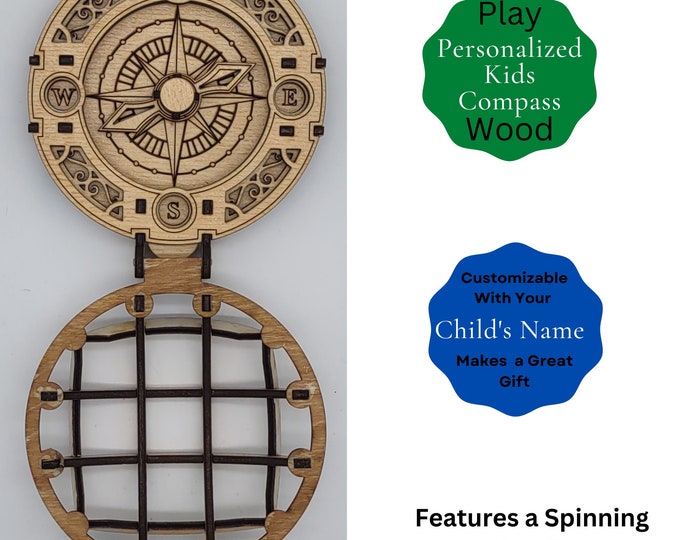 Camping Play Gift | Kids Wood Play Compass | Custom Laser Engraved | Interactive Wood Toy | Adventure Toys |  Learning Gifts