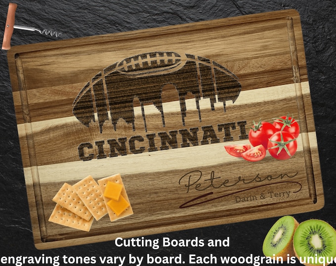 Cincinnati Cutting Board | Personalized Cutting Board | Football Fan Gift | Tailgating Wood Charcuterie Board | Custom Cheese Chopping Board