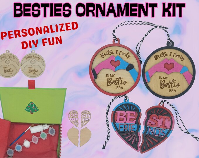 Best Friends Personalized Holiday Ornament Kit | DIY Besties Craft Set | Friends Christmas Party | Kids Art Painting | Eras Crafting Fun