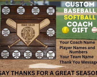 Baseball Softball Coach Gift | End of Season Banquet | Personalized Team Gift | Coach Appreciation Award | Custom Player Thank You