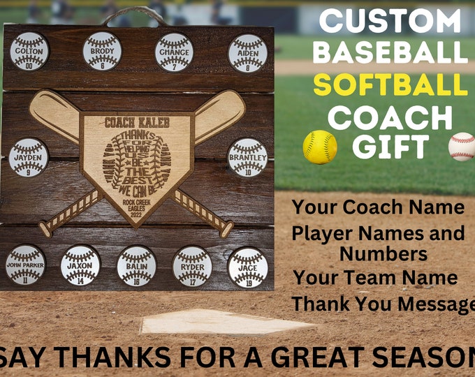 Baseball Softball Coach Gift | End of Season Banquet | Personalized Team Gift | Coach Appreciation Award | Custom Player Thank You