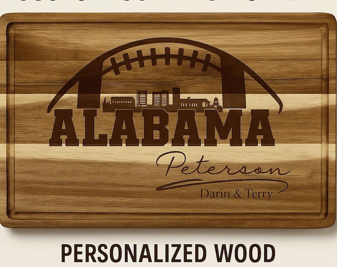 Alabama Custom Cutting Board – Personalized Wood Football Team Gift, Laser Engraved State Pride Serving Board, Tailgate Kitchen Decor