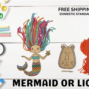 Kit de manualidades de hilo de sirena o león: Proyecto de arte en madera para niños