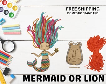 Kids Craft Kit | Yarn Craft Kit | Mermaid Yarn Kit | Lion Yarn Kit | Kids Craft Gift | Kids Crafting | Children's Art Kit