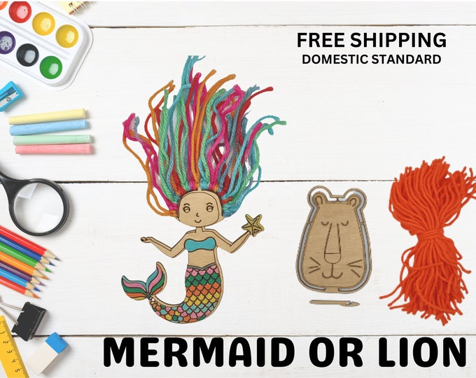 Kids Craft Kit | Yarn Craft Kit | Mermaid Yarn Kit | Lion Yarn Kit | Kids Craft Gift | Kids Crafting | Children's Art Kit