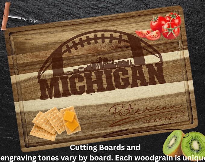 Michigan Cutting Board | Personalized Cutting Board | Bama Football Fan Gift | Acacia Wood Charcuterie Board | Custom Cheese Board