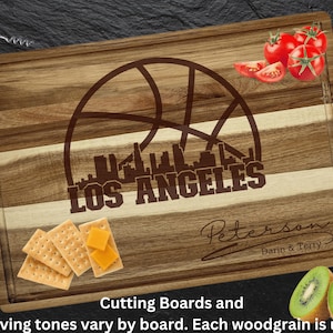 Los Angeles Cutting Board | Personalized Cutting Board | Basketball Fan Gift | Acacia Wood Charcuterie Board | Custom Cheese Chopping Board