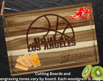 Los Angeles Cutting Board | Personalized Cutting Board | Basketball Fan Gift | Acacia Wood Charcuterie Board | Custom Cheese Chopping Board