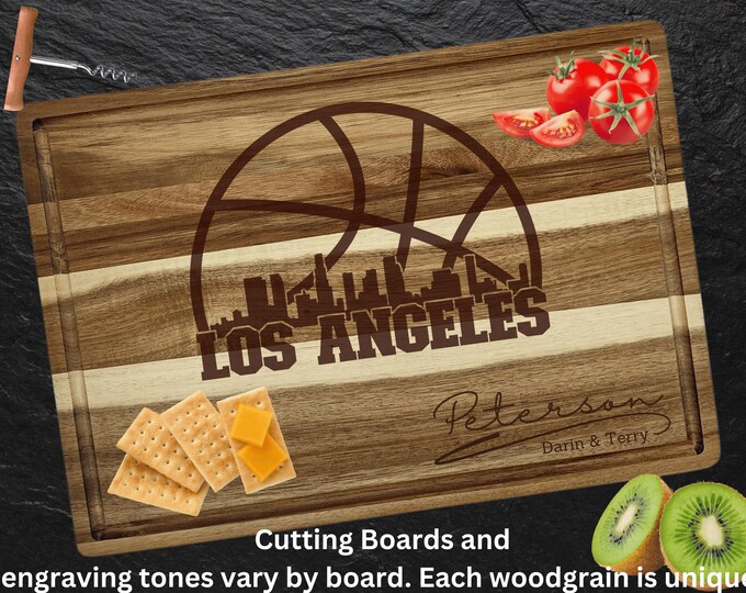 Los Angeles Cutting Board | Personalized Cutting Board | Basketball Fan Gift | Acacia Wood Charcuterie Board | Custom Cheese Chopping Board