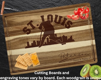 St Louis Cutting Board | Personalized Cutting Board | Hockey Fan Gift | Acacia Wood Charcuterie Board | Custom Cheese Chopping Board
