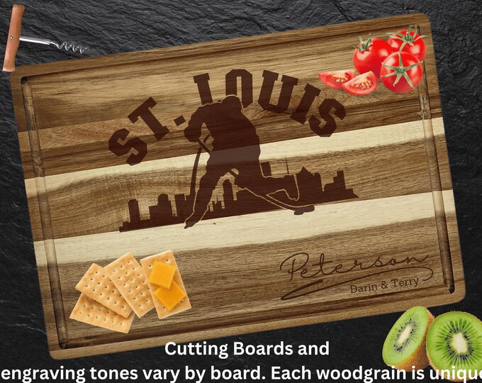 St Louis Cutting Board | Personalized Cutting Board | Hockey Fan Gift | Acacia Wood Charcuterie Board | Custom Cheese Chopping Board