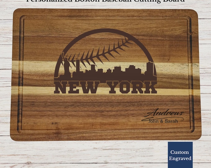 Personalized New York Baseball Cutting Board, Custom Fan Gift, Engraved Wood Board, Wedding Gift, Housewarming, Anniversary Gift