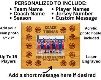 Basketball Coach Gift | Team Photo Keepsake | Custom End of Season Award | Personalized Coach Appreciation Gift | Team Gift for Sports