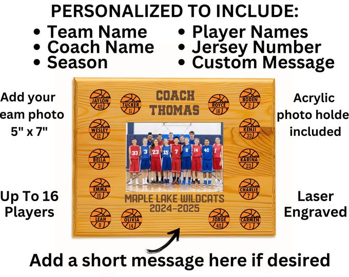 Basketball Coach Gift | Team Photo Keepsake | Custom End of Season Award | Personalized Coach Appreciation Gift | Team Gift for Sports
