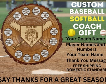 Baseball Softball Coach Gift | End of Season Banquet | Personalized Team Gift | Coach Appreciation Award | Custom Player Thank You