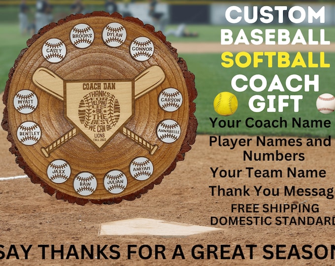 Baseball Softball Coach Gift | End of Season Banquet | Personalized Team Gift | Coach Appreciation Award | Custom Player Thank You