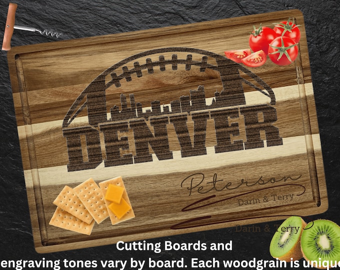 Denver Cutting Board | Personalized Cutting Board | Football Fan Gift | Tailgating Wood Charcuterie Board | Custom Cheese Chopping Board