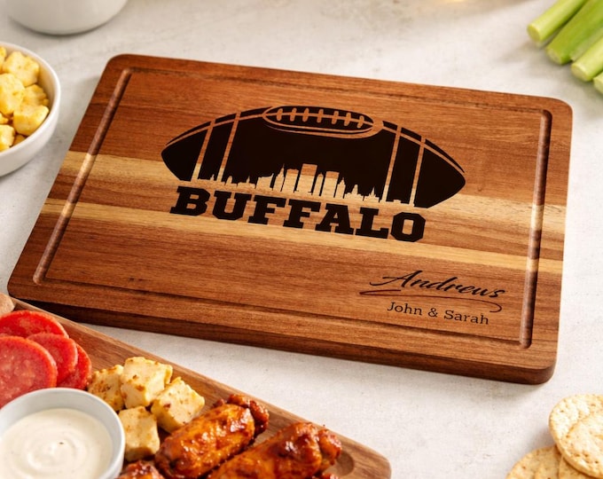 Personalized Buffalo Football Cutting Board – Custom Engraved Wood Gift for Bills Fans