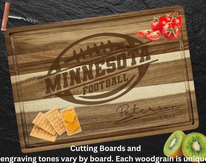 Personalized Minnesota Football Cutting Board: Acacia Wood Sports Fan Gift