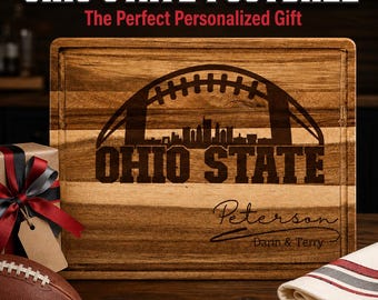 Personalized Ohio State Football Cutting Board | Engraved Acacia Gift for Football Fans