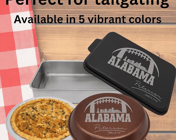 Alabama Football Baking Pan | Personalized Cake Pan with Lid | Custom Engraved Pie Tin | Tailgating Gift | Unique Baking Gift