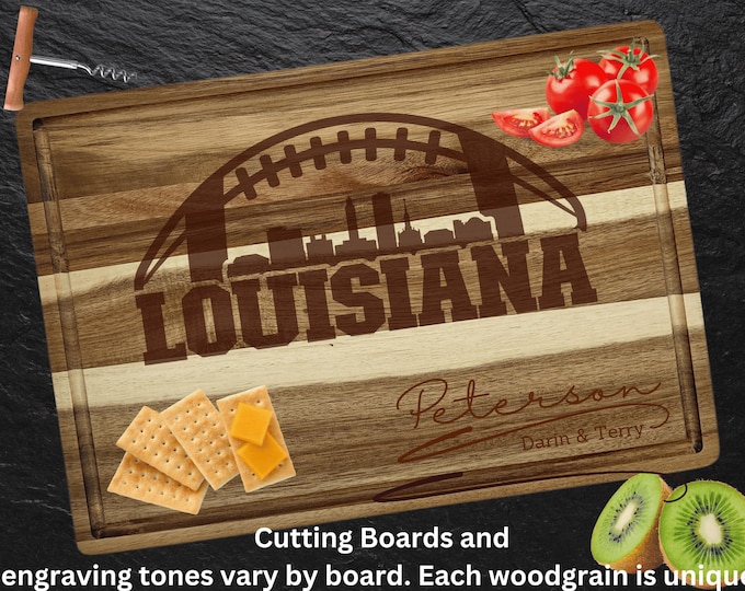 Louisiana Cutting Board | Personalized Cutting Board | Cajuns Football Fan Gift | Acacia Wood Charcuterie Board | Custom Cheese Board