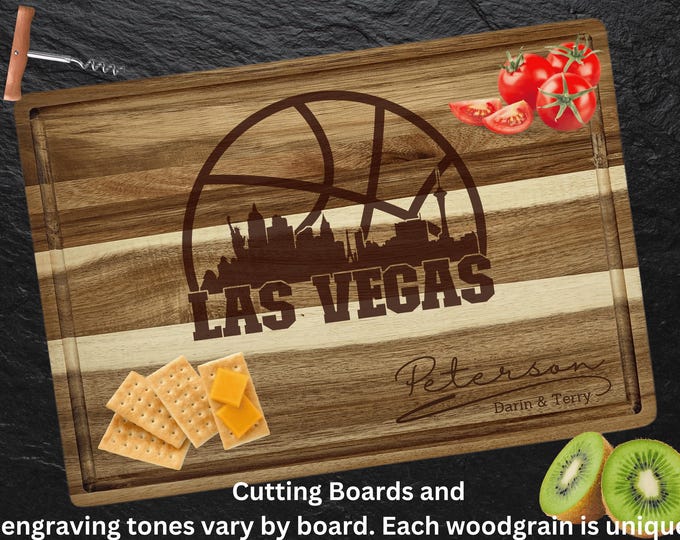 Las Vegas Cutting Board | Personalized Cutting Board | Basketball Fan Gift | Acacia Wood Charcuterie Board | Custom Cheese Chopping Board