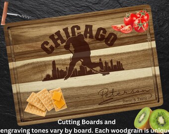 Chicago Cutting Board | Personalized Cutting Board | Hockey Fan Gift | Acacia Wood Charcuterie Board | Custom Cheese Chopping Board