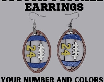 Custom Football Jersey Number Earrings – Personalized Team Color Wood Football Earrings, Sports Mom & Player Gift, Hand Painted
