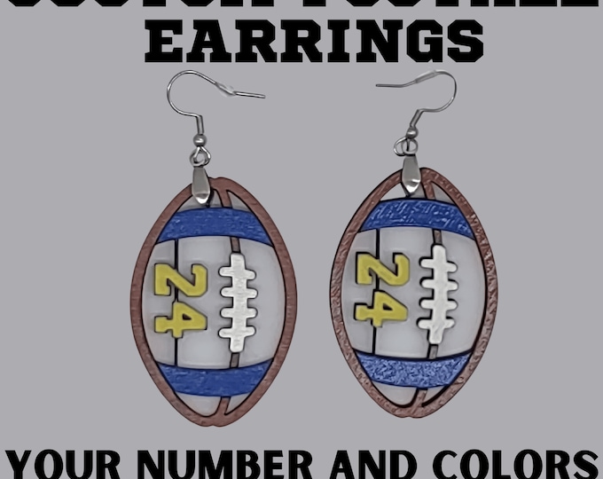 Custom Football Jersey Number Earrings – Personalized Team Color Wood Football Earrings, Sports Mom & Player Gift, Hand Painted