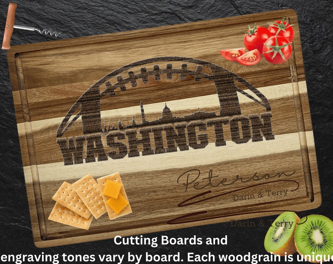 Washington Cutting Board | Personalized Cutting Board | Football Fan Gift | Tailgating Wood Charcuterie Board | Custom Cheese Chopping Board