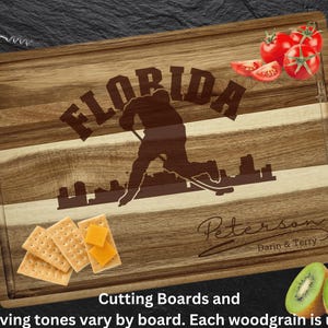 Florida Cutting Board | Personalized Cutting Board | Hockey Fan Gift | Acacia Wood Charcuterie Board | Custom Cheese Chopping Board
