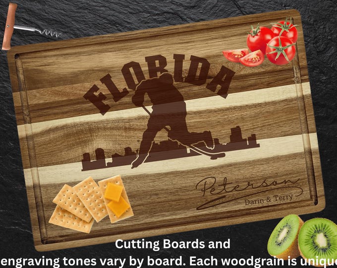Florida Cutting Board | Personalized Cutting Board | Hockey Fan Gift | Acacia Wood Charcuterie Board | Custom Cheese Chopping Board