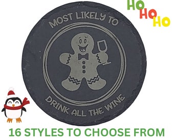 Christmas Drink Coaster | Slate Gingerbread Man Coaster | Gingerbread Woman Coaster | Personalized Drink Coaster | Holiday Beverage Coaster